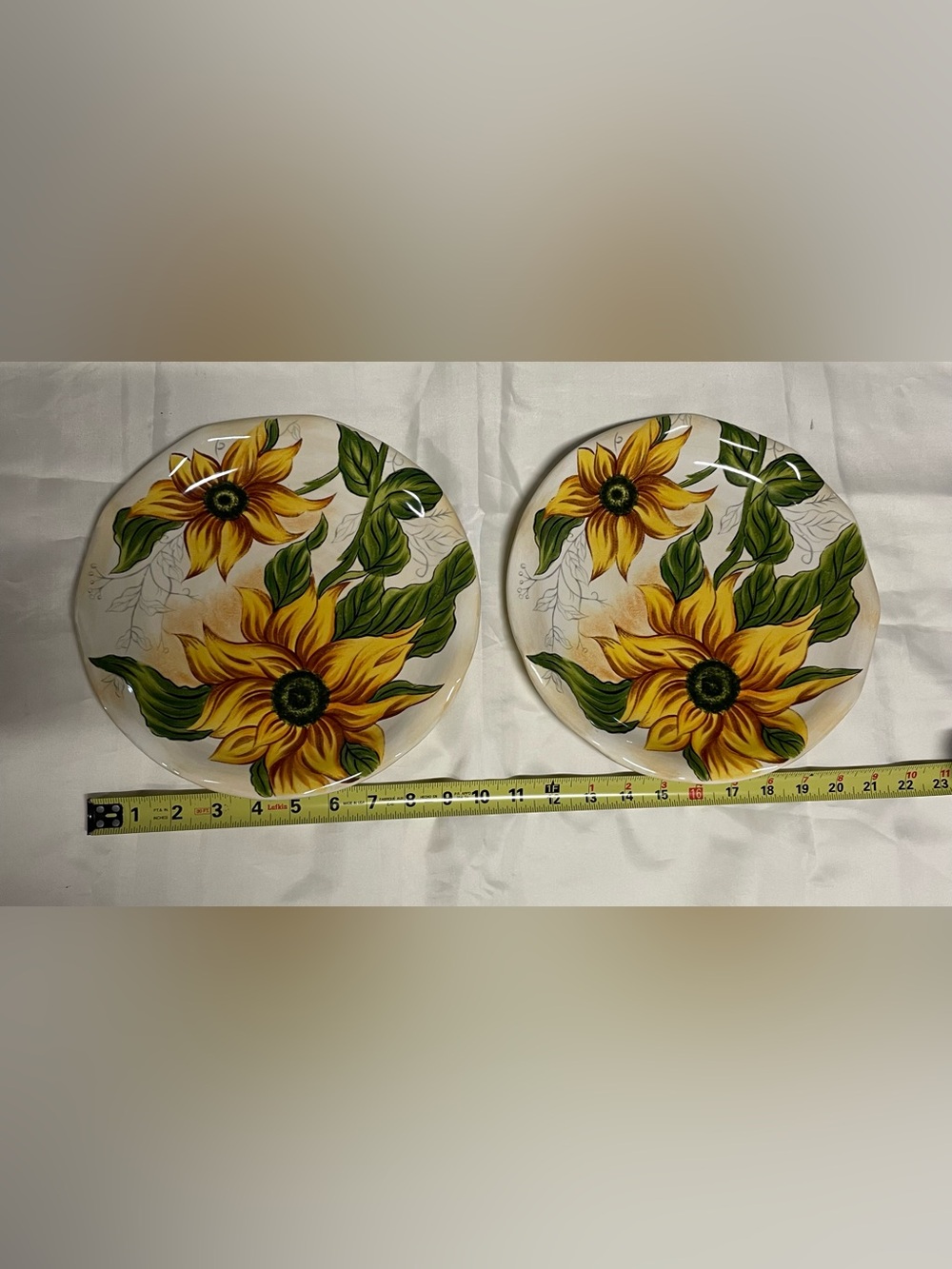 Sunflower Ceramic Dinner Plates - Yellow & Green Floral Set of 2